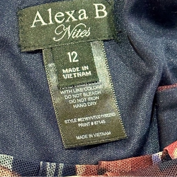 Alexa B evening dress blue floral sleeveless sheer mesh lined Womens Sz 12 - Picture 13 of 14